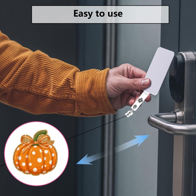 Halloween Badge Reel Retractable Cute Fall Pumpkin Polka Dots Acrylic