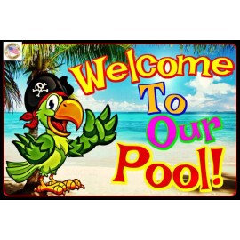 Handmade WORLD'S GREATEST SIGNS! WELCOME TO OUR POOL! 8"X12" METAL SIGN! BEACH TIKI BAR