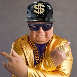 MEDOJO 80 90s Hip Hop Costume Outfit Kit Fake Gold Chain Black Dollar Sign Cap CZ Grillz Teeth Rapper Accessories Set