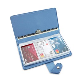 GAUENEEN Credit Card Holder, Leather Business Card Organizer with 96 Card Slots, Professional Card Book Case for Cards and Important Documents to Prevent Loss or Damage (Blue)