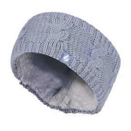 Heat Holders - Ladies Thick Cable Knitted Fleece Lined Thermal Winter Empty Skull Ear Warmer Headband (One Size, Dusky Blue)