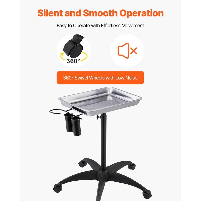 VEVOR Mayo Stand Medical Tray, Adjustable Height Stainless Steel Salon