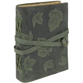 GlobeeCraft Vintage Leder Tagebuch Grün mit Akazienblättern, Baumwollpapier, Notizbuch 18x13 cm Ideal als Reisetagebuch oder Tagebuch für Erwachsene