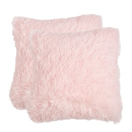 Sienna Fluffy Shaggy Pack of 2 x Cushion Covers 45 x 45 cm Square Long Soft Fibre Home Sofa Pillow Couch Reversible Set, 18" x 18" - Blush Pink