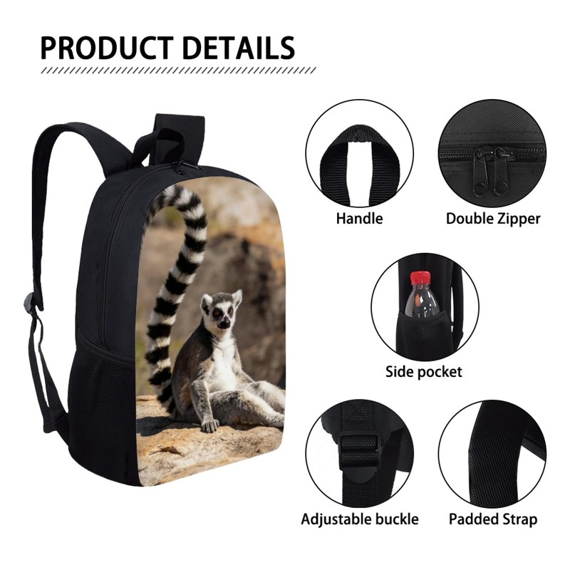 Amzbeauty Ring-Tailed Lemur Print Backpack Kids Boys Elementary School Bag