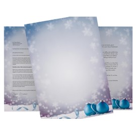 Christmas Letter Paper | Christmas Baubles in the Snow | 100 Sheets Christmas Motif Paper DIN A4 | Writing Paper