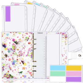 A6 Binder Cover and 12 Clear Envelopes, Budget Binder with Cash Envelopes for Budgeting, Binder Pockets Cash Envelope Wallet, Budget Planner Organizer, Cash Envelope Binder with Budget