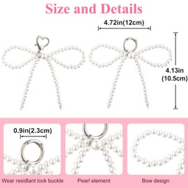 Joez Wonderful 2 Pcs Silver Heart Pearl Bow Keychains, Y2K Bowknot Bag Charm, Cute Bow Accessories, Sweet Keyrings for Key, Car Key, Bag, Phone, Purse