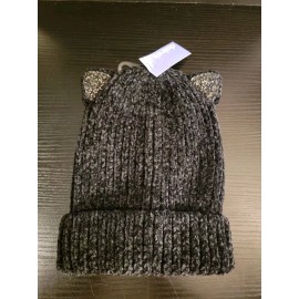 HaT Black Cat Hat Knit Beanie Cap Ears Black Child Adult One Size