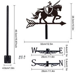 SUPERDANT Knight Weathercock for Roof, Black Weather Vane Made of Metal, Tournament Knight, Weathervane for Shed, Wind Direction Indicator for Farmhouse, Yard, Farm, Shed, Garden Decoration