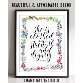 Proverbs 31 Woman-"Strength & Dignity". Bible Verse Wall Art-8x10-Scripture Wall Art- Ready to Frame. Home Décor-Christian Gifts. Inspirational & Encouraging Verse- Perfect Gift For That Special Lady