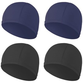 Elastic Swim Caps,Swimming Caps Bathing Caps Unisex Swim Caps for Boys Girls Kids Adults Women Men Nylon Cloth Swim Cap Unisex Comfortable Fabric Lightweight Bathing Swim Cap (Black, Navy Blue)
