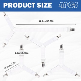 4 x Spannbettlakenspanner, weiß, Spannbetttuch, Spannbetttuch, Spannbetttuch, Spannbetttuch, Spannbettlaken, verstellbar, elastisch, Spanngurt mit Metallklammern für Bettlaken.