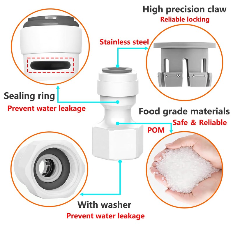 Qrity 1 Set Water Filter Quick Connector, 1/2" Male/Female Thread