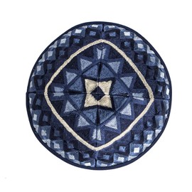 EMANUEL Yair Kippah - Yarmulke de Seda Bordada para Hombres y Mujeres, Blue Yme-17b, Large