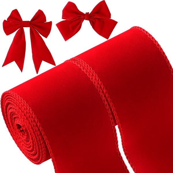 2 Rolls 2.5 Inch 10 Yards Christmas Velvet Ribbon Single Face Christmas Plain Velvet Ribbon for Gift Wrapping Crafts Christmas Wreath Tree Decor (Red)