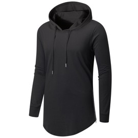 Aiyino Mens Hipster Hip Hop Long Sleeve Longline Pullover Hoodies Shirts (US M, 01 Black)