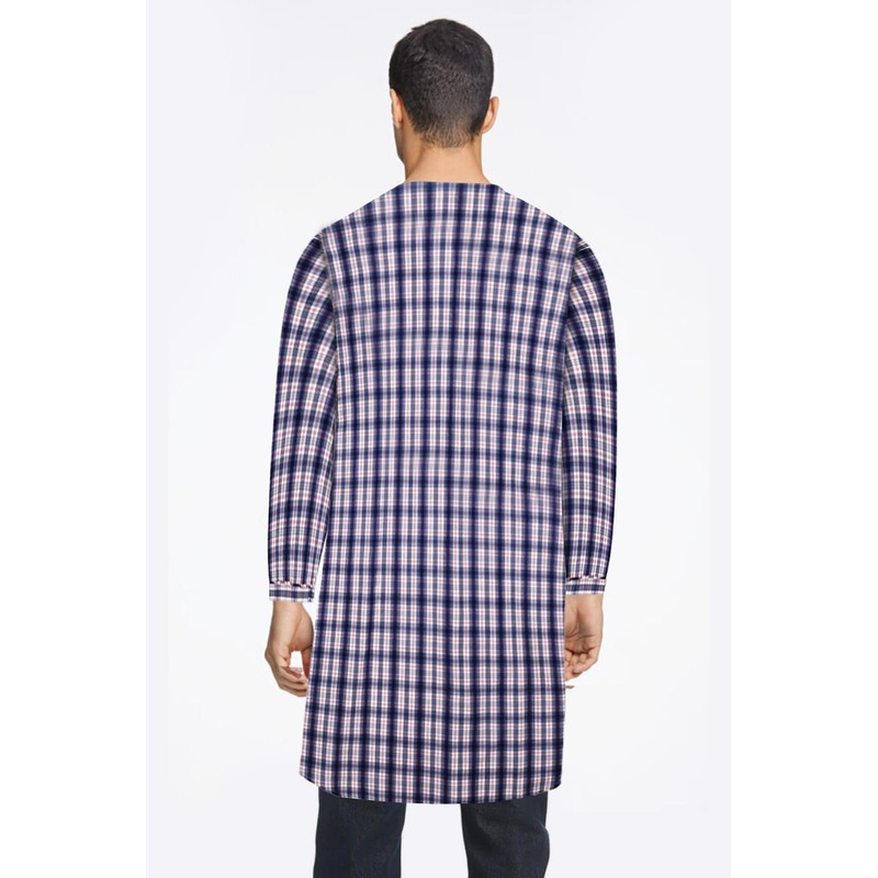 Men's Woven Nightshirt Gown Long Sleeve V-neck Cotton/Poly Front Snaps
