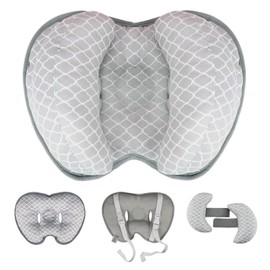 KAKIBLIN Baby Neck Pillow for Head, 2 in 1 Travel Pillow Baby Car Seat Head Support Banana Neck Pillows for Infants Small Boys and Girls, Support for Stroller,White Cloud