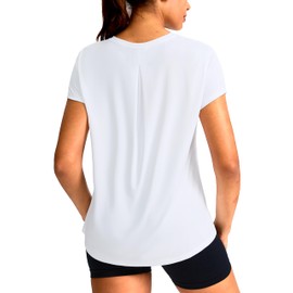 SANTINY Short Sleeve Workout Tops for Women Loose Yoga T-Shirts Sun Protection Breathable Running Athletic Tee Shirts (White_XXL)