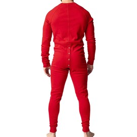 Muscle Alive Mens Long Sleeve Onesie Henley Jumpsuit Stretchy Cotton Ramper Red M