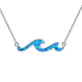 CUPENDA Wave Necklace 925 Sterling Silver Ocean Opal Pendant Necklace Beach Jewelry for Women Surfer