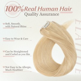 Elailite Clip-In Real Human Hair Extensions - Clip-In Hair Extensions - 12 Clips Clip-In Extensions Real Hair Blonde - Straight - 18 Inches (45 cm 70 g) #24 Natural Blonde