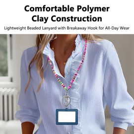 YAFIYGI Beaded Lanyard Necklace for Women Cute Boho Rainbow Badge Holder Fun Colorful Bead Lanyards for Teachers Long Lanyard for ID Badges Keys Badge Reel Beaded Teacher Accessories