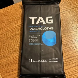 Tag Disposable Washcloths Alcohol-Free 18 per Pack 12" x 8" - NEW!