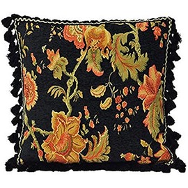 Riva Paoletti Fairvale Floral Woven Tassled Cushion Cover, Black, 55 X 55 Cm