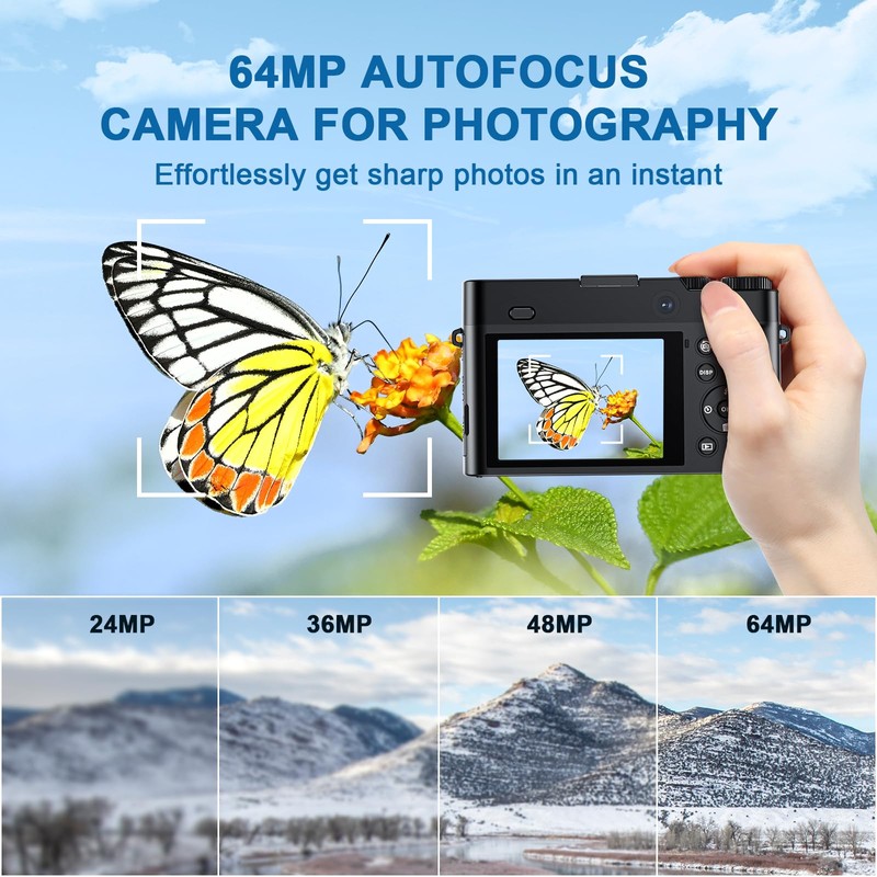 Digital Camera, 4K 64MP Digital Camera for Photography Vlogging Selfie