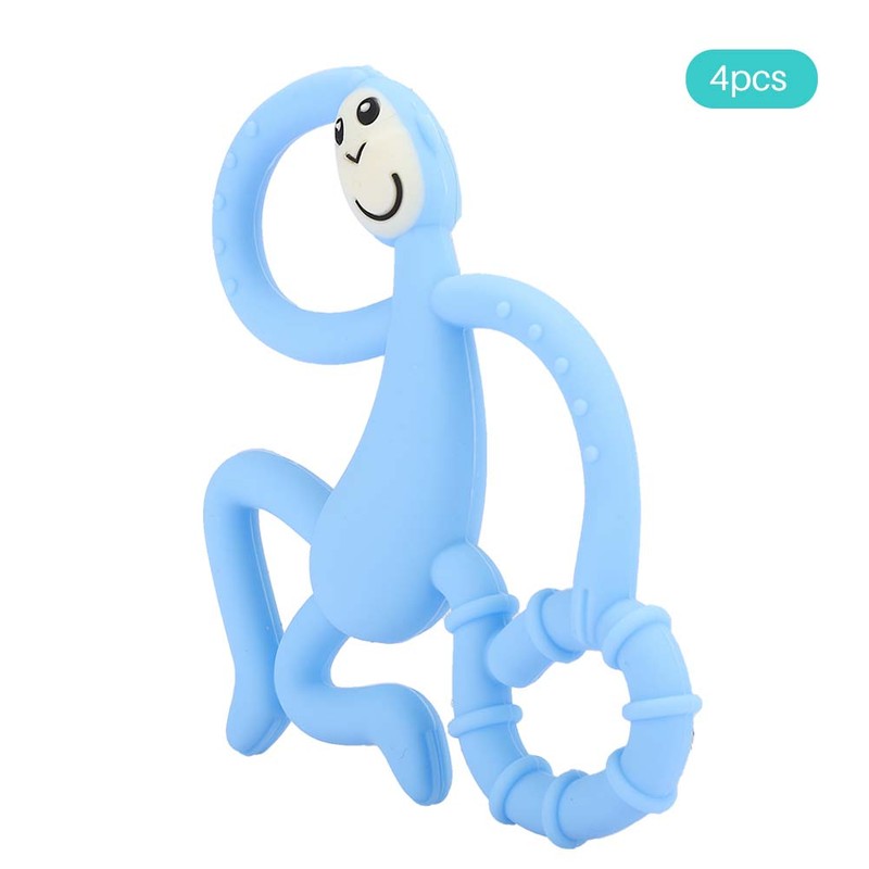 4pcs Cute Monkey Shaped Cartoon Silicone Soft Elastic Baby Teether