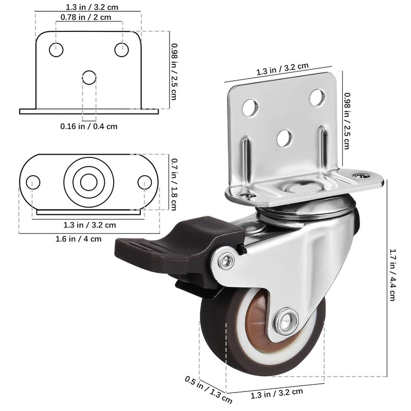TOYMYTOY L-Shaped Caster 4 Pieces, Load Capacity 132.3 lbs (60