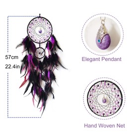 Donko Black and Purple Feather Dream Catcher for Bedroom, Dream Catcher with Pendant, Large Dream Catcher for Wall Hanging Decor Craft Gifts