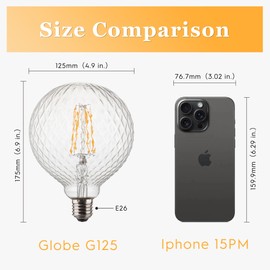Harwez Edison Filament Bulb Pineapple Faceted, Vintage Light Bulb Clear Crystal, G125 Large Round LED Bulb, 4W Dimmable E26 Medium Base, Decorative Cut Glass Light, 1 Pack