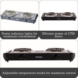 IMUSA USA GAU-80306 Electric Double Burner 1750-Watts , Black