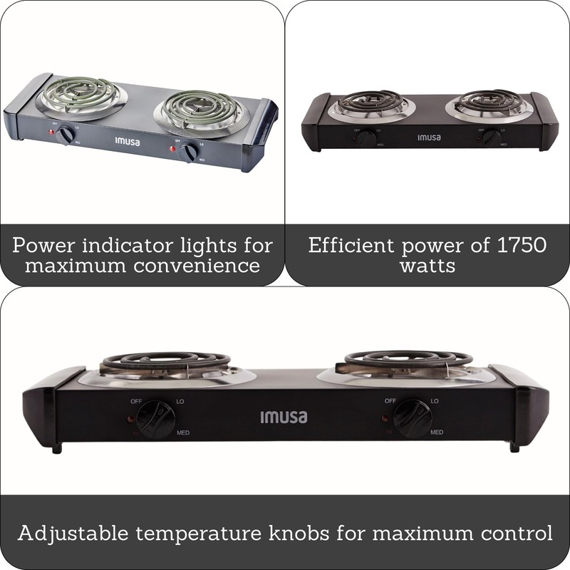 IMUSA USA GAU-80306 Electric Double Burner 1750-Watts , Black