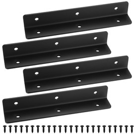 4 Pcs Angle Brackets for Wood, Corner Brackets for Raised Garden Bed, Black Metal L Brackets for Gardens, Fixing Repairing Jointing Furniture Shelves Cabinets, 190x30x30mm, Screws Included