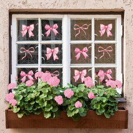 JarThenaAMCS 9 Sheets Trendy Bow Window Clings Watercolor Light Pink Bow Window Stickers Double-Sided Glass Decals for Coquette Home Office Party Decoration