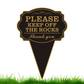 Double Sided Yard Sign, Please Stay Off with Stake, 10"x14" Keep Off the Rocks Message for Lawn or Garden, Rust-Free Metal, Weatherproof for Outdoor Use(KEEP OFF THE ROCKS-1PACK)
