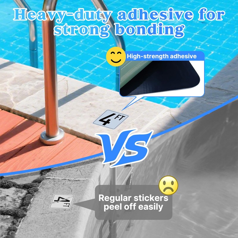 OCQOTAT 4FT Pool Depth Markers, 6x6 Inch Professional Grade Vinyl
