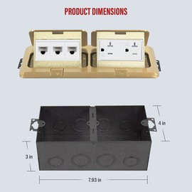 ENERLITES Dual Pop-Up Floor Box Kit, 8.68" X 4.75" Cover, 20A Tamper-Weather Resistant Receptacle Outlets, RJ45 Data Ports, Watertight Gasket, Corrosive Resistant Hardware, 962301-C, Brass (662301-C-D)