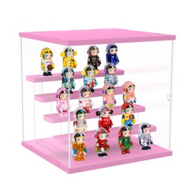 Nynelly Acrylic Display Case for Collectibles, 5 Tier Clear Rock Display Case Stand, Assemble Countertop Display Box Storage Showcase for Mini Funko Pop Figures Collectibles Toys,Pink