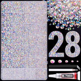 30000Pcs Resin Rhinestones for Bedazzling with Tweezers, Transparent AB Rhinestones for Crafting with B7000 Jewelry Glue for DIY Crafts Clothing Tumblers Shoes Fabric Nail Art
