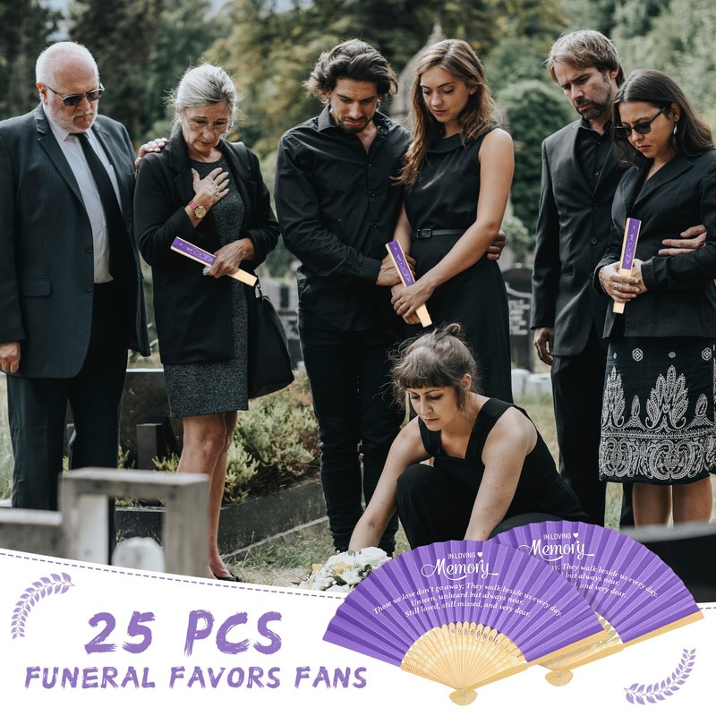 25 Pack Funeral Favors for Guests Handheld Paper Fans, Purple
