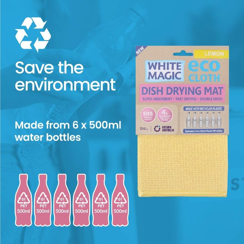 White Magic Microfibre Dish Drying Mat, Lemon