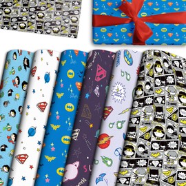 Cute Hero Birthday Wrapping Paper 6 Style Mutil Color Festival Art Scrapbook Paper for Men Women Kids Birthday Wedding Baby Shower Graduation Anniversaries, 20 X 28 Inch (6 Sheet)