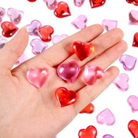 Bememo Acrylic Heart 1.1 LB Plastic Gems Valentine's Day Table Scatter Decoration Multi-Styles Decorations Vase Filler(Red Pink Rose, 220)