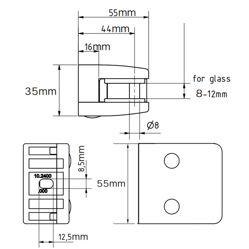 Glass Clamp,316 Stainless Steel 5/16", 3/8", 1/2" Adjustable Railing Glass