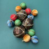 Neena Handmade Embroidered Bauble | 8cm Brown with Gold, Red,